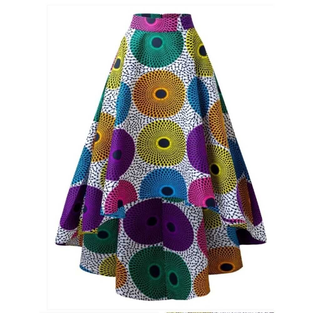 NWT African Ankara Print Full Circle Colorful High Waist Tie Vibrant Artsy Skirt